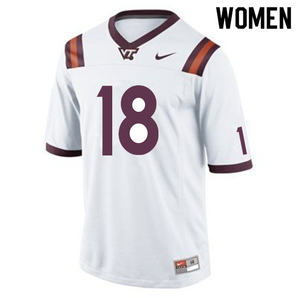 Women #18 Tyree Rodgers Virginia Tech Hokies College Football Jerseys Sale-White - Click Image to Close